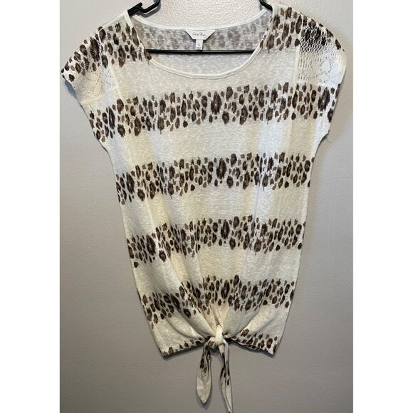 Coral Bay Leopard Print Tie-Front Top with Lace Detail | Small - Picture 1 of 8